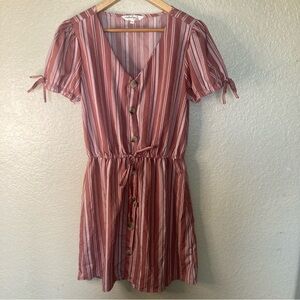 Indulge Coastal Boho Casual Dress Blush Pink Button Bodice Elastic Waist Size M